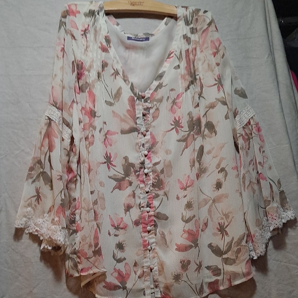 Roamans Floral Pink and Cream Women's Top